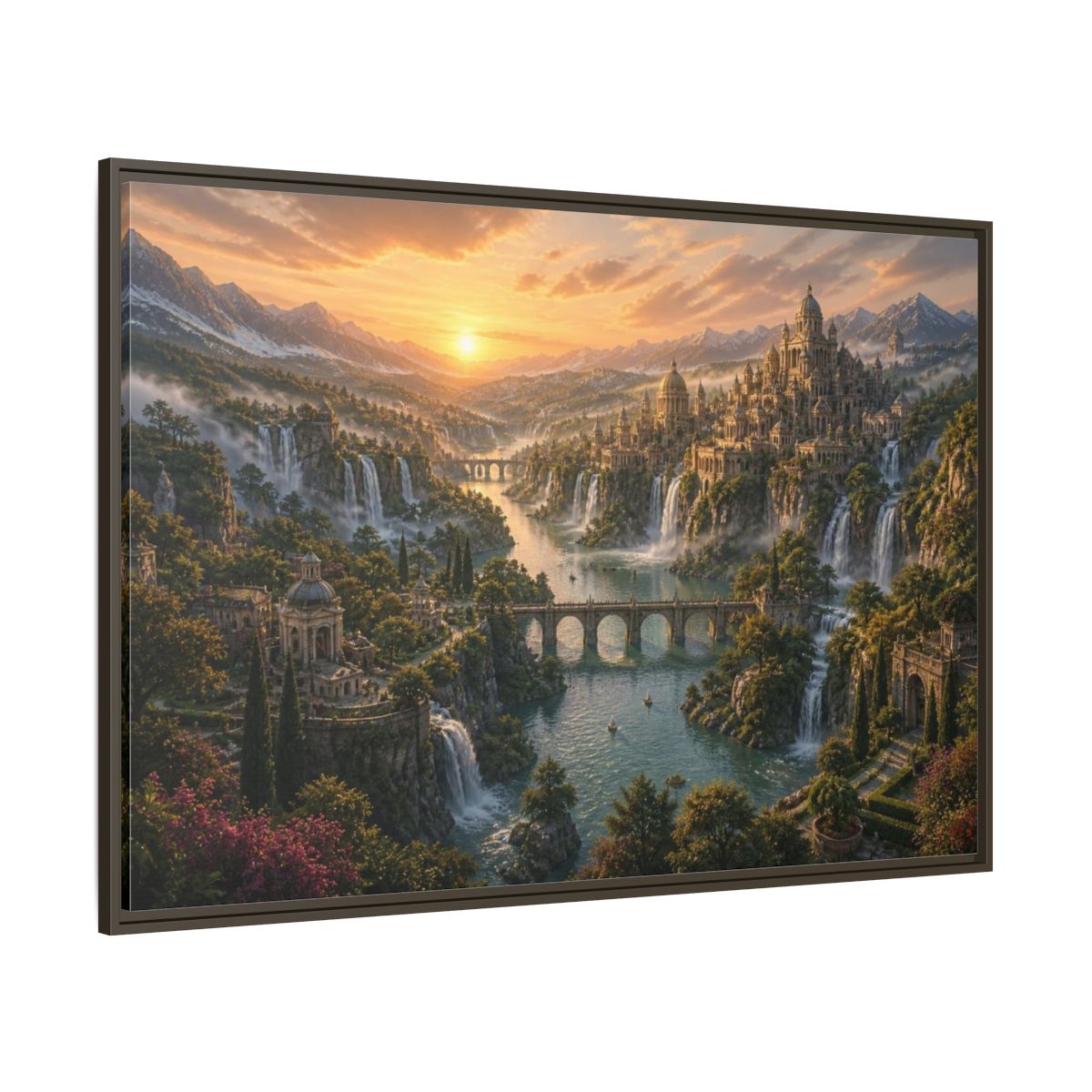 Side Mockup 8. Ancient City Landscape shown as framed canvas print