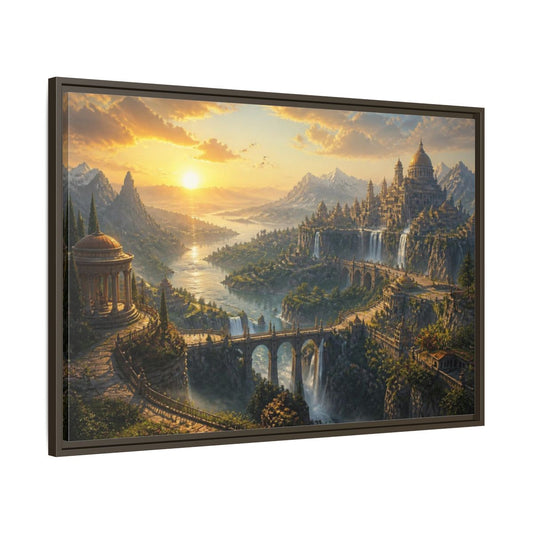 Main Mockup. Ancient City Landscape shown as framed canvas print