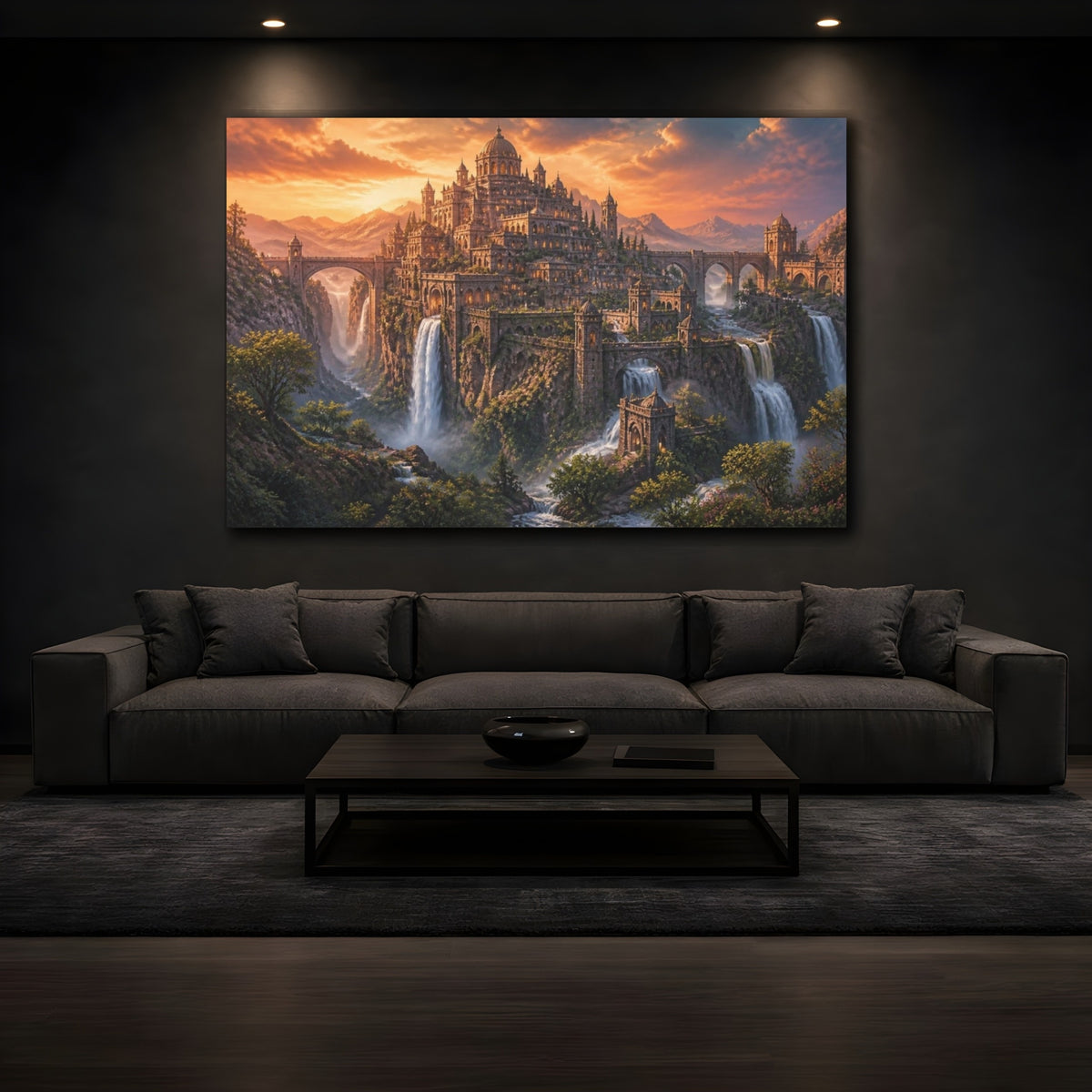 Mockup 3. Ancient City Landscape shown as canvas print