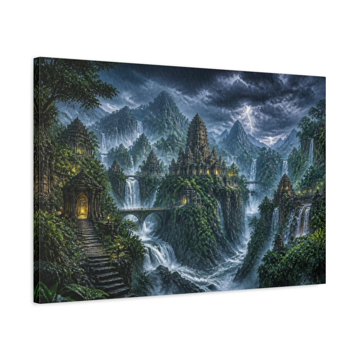 Side Mockup 2. Ancient Temple Landscape shown as canvas print