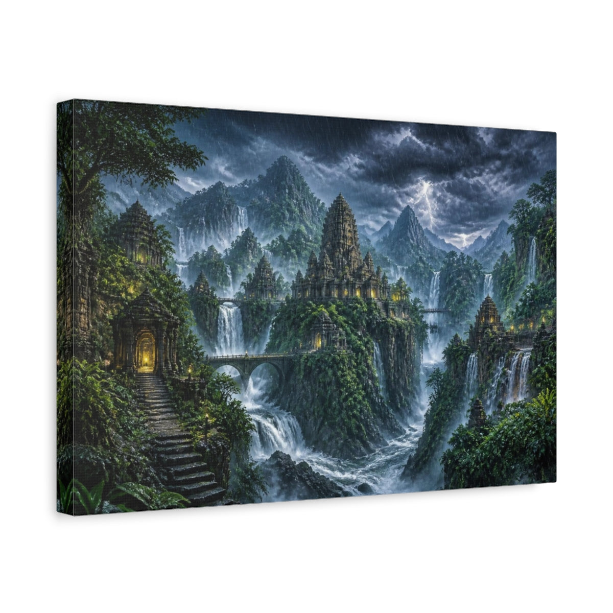 Side Mockup 4. Ancient Temple Landscape shown as canvas print