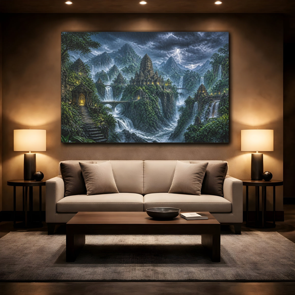 Mockup 2. Ancient Temple Landscape shown as canvas print