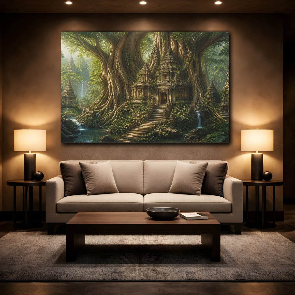 Mockup 2. Ancient Tree Temple Ruins shown as canvas print