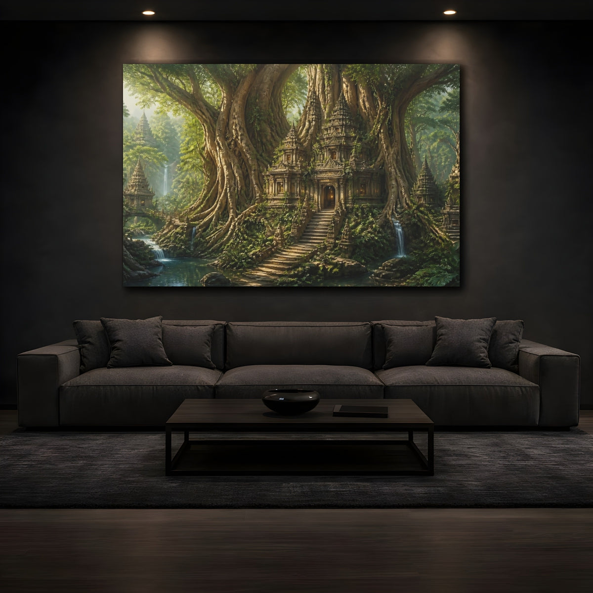 Mockup 3. Ancient Tree Temple Ruins shown as canvas print