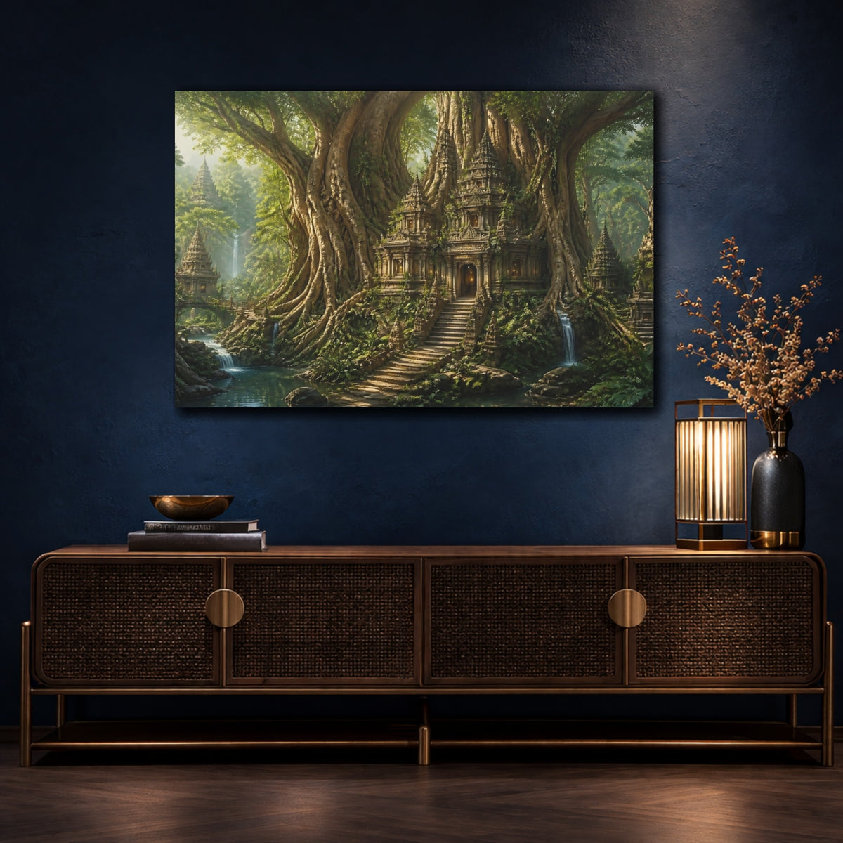 Mockup 4. Ancient Tree Temple Ruins shown as canvas print