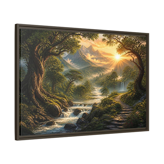 Main Mockup. Ancient Trees Landscape shown as framed canvas print