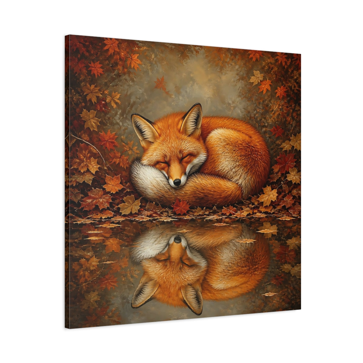 Main Mockup. Animal Curled Fox In Autumn shown as canvas print