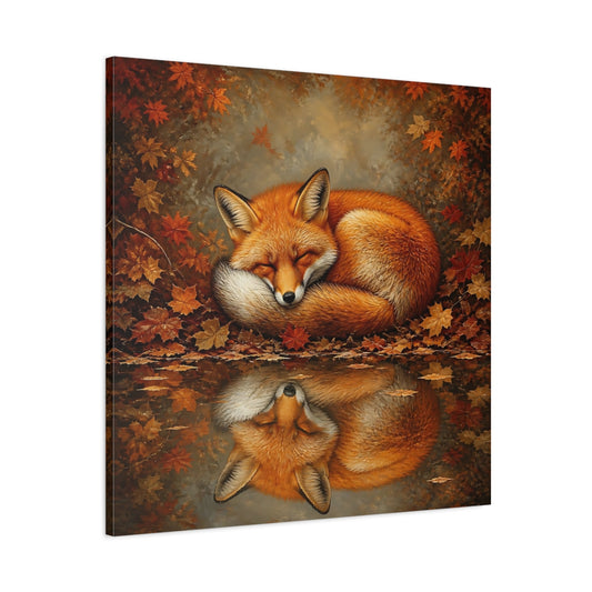 Main Mockup. Animal Curled Fox In Autumn shown as canvas print