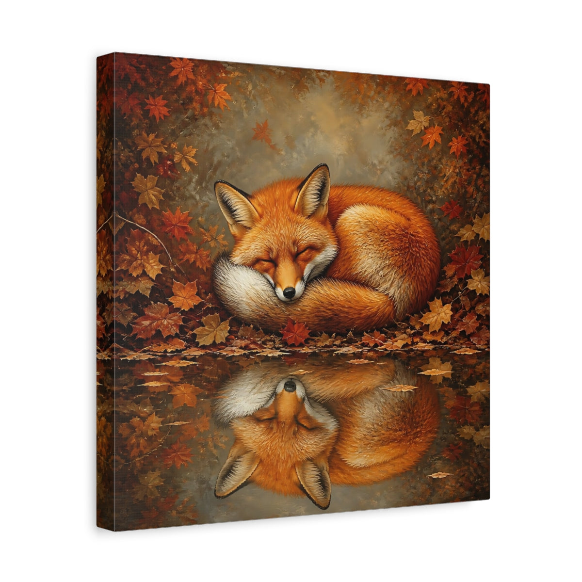 Side Mockup 7. Animal Curled Fox In Autumn shown as canvas print