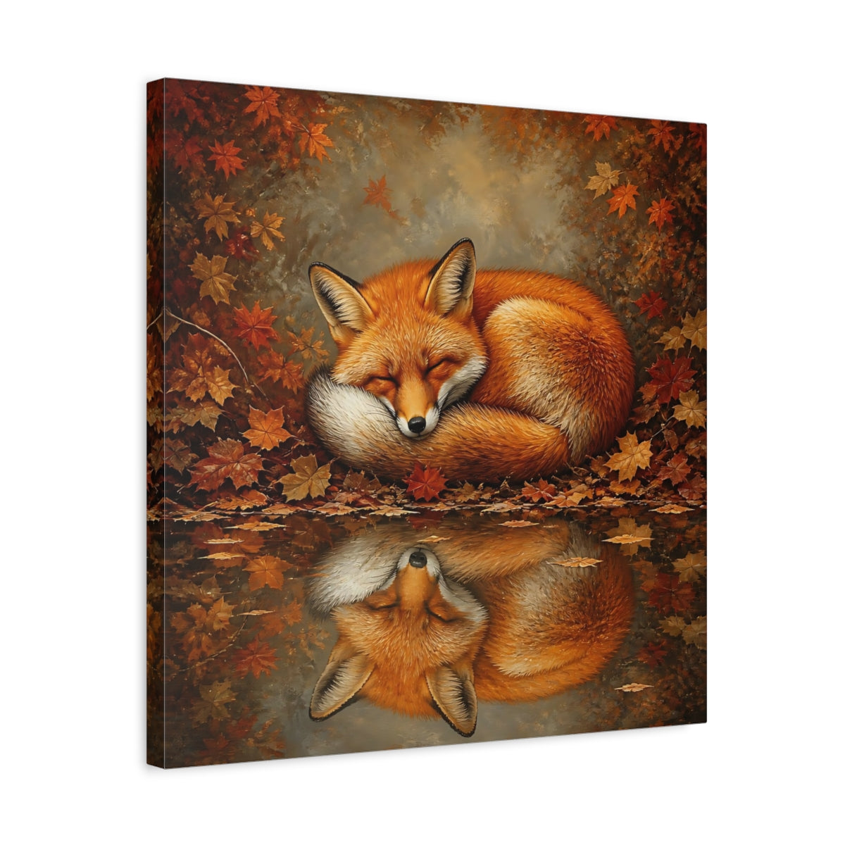 Side Mockup 5. Animal Curled Fox In Autumn shown as canvas print