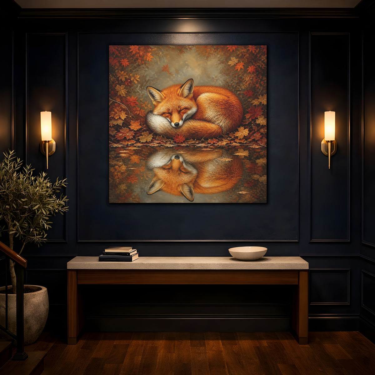 Mockup 4. Animal Curled Fox In Autumn shown as canvas print