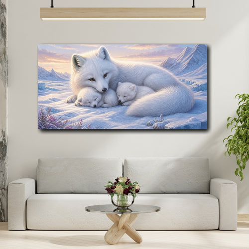 Mockup 2. Animals Arctic Fox Family shown as canvas print
