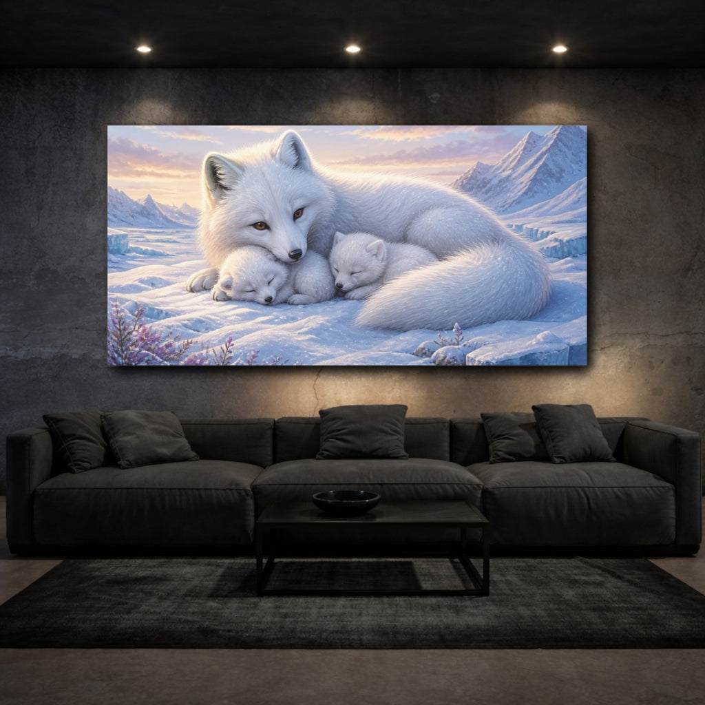 Mockup 3. Animals Arctic Fox Family shown as canvas print