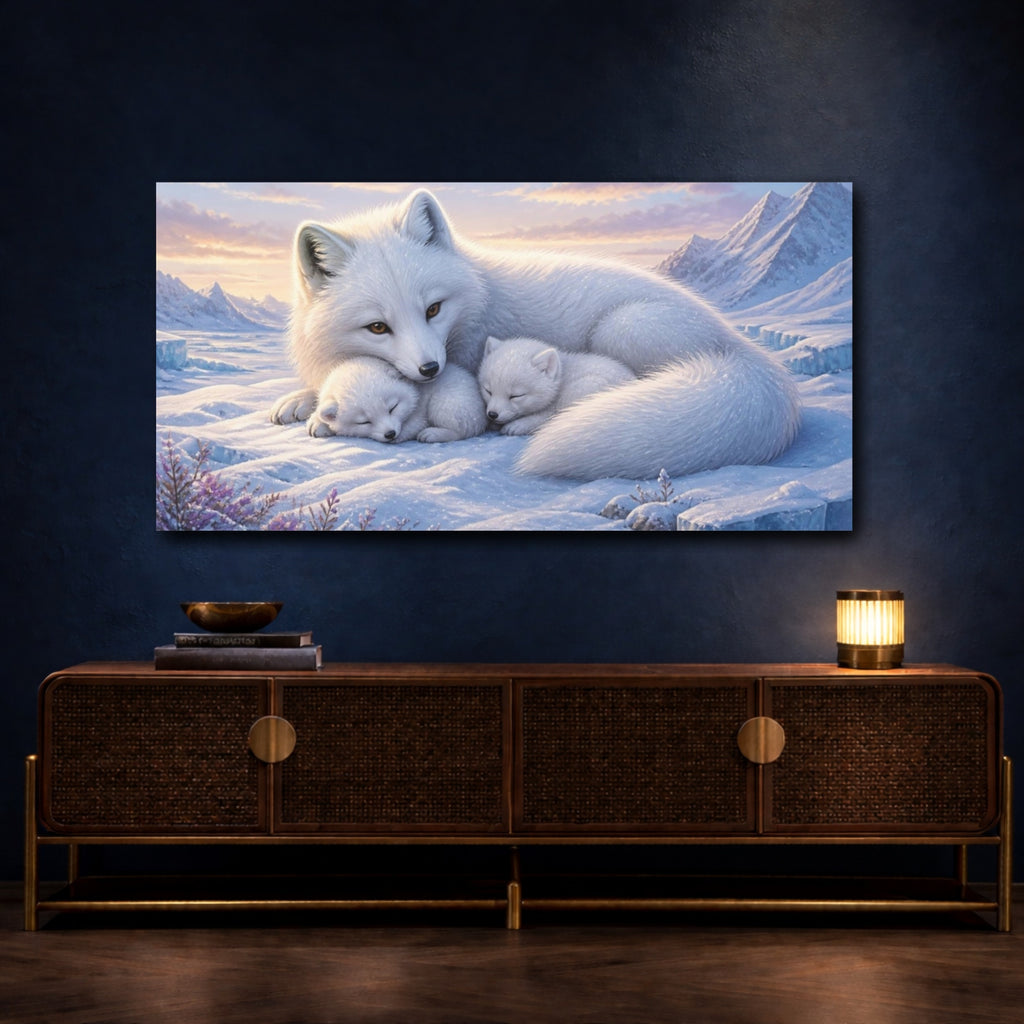 Mockup 4. Animals Arctic Fox Family shown as canvas print