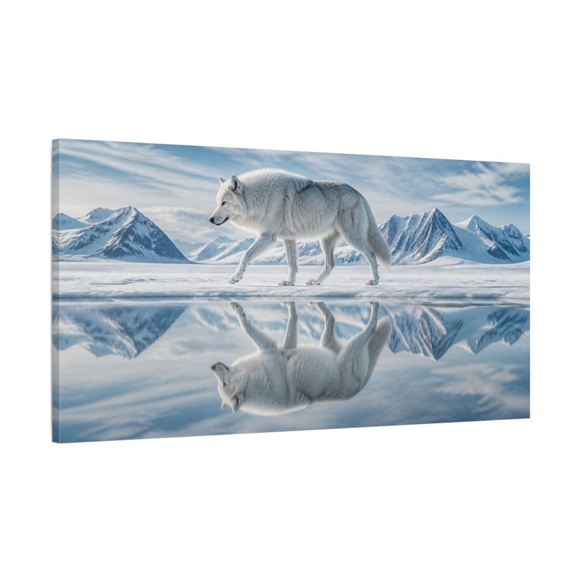 Main Mockup. Animals Arctic Wolf On Ice shown as canvas print