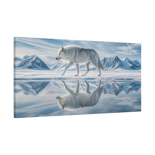 Main Mockup. Animals Arctic Wolf On Ice shown as canvas print