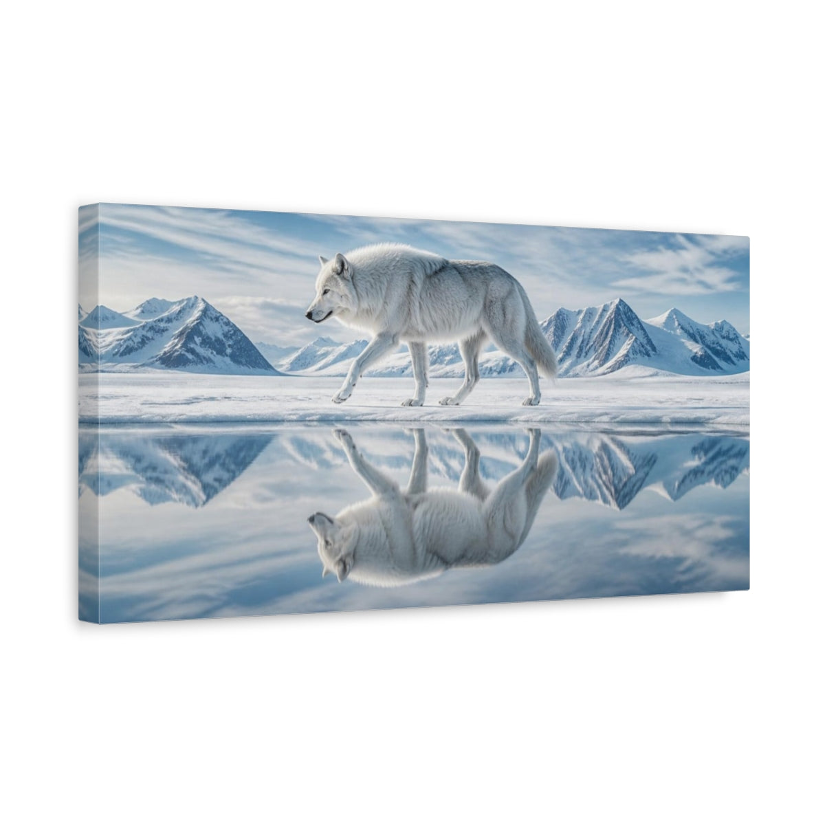 Side Mockup 3. Animals Arctic Wolf On Ice shown as canvas print