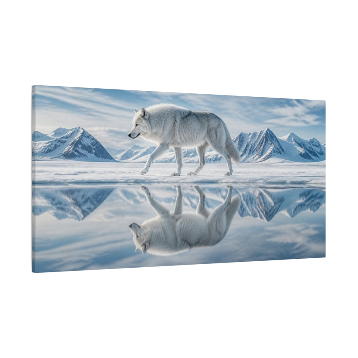 Side Mockup 2. Animals Arctic Wolf On Ice shown as canvas print