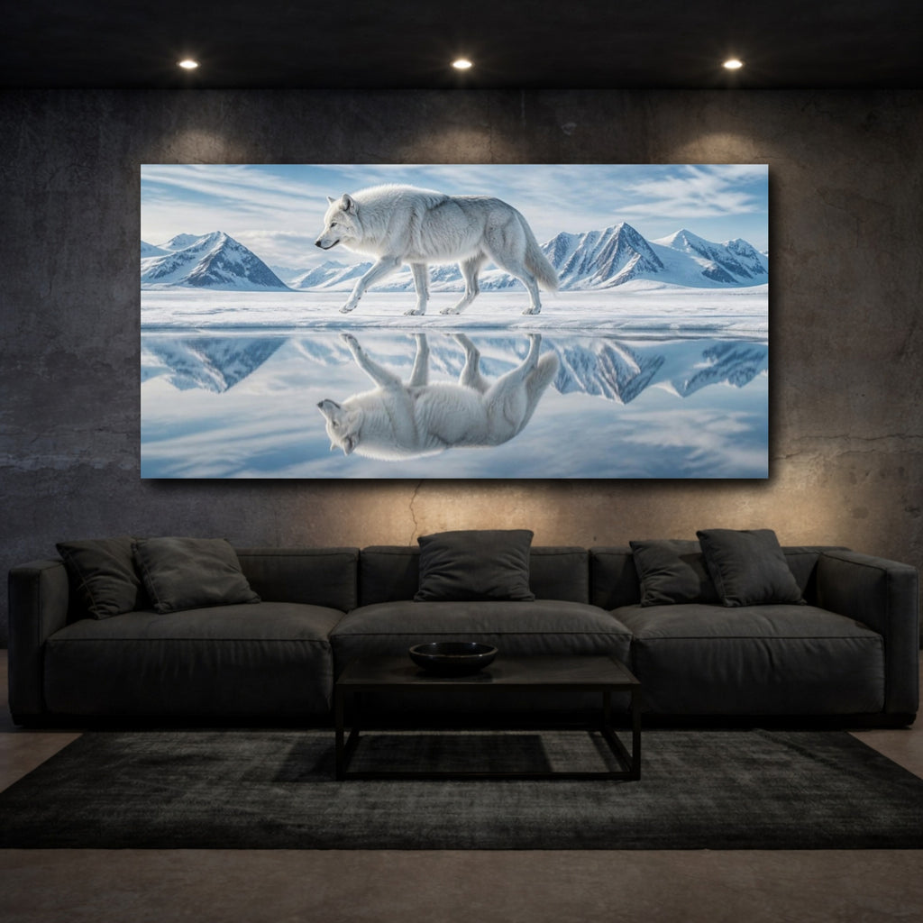 Mockup 3. Animals Arctic Wolf On Ice shown as canvas print
