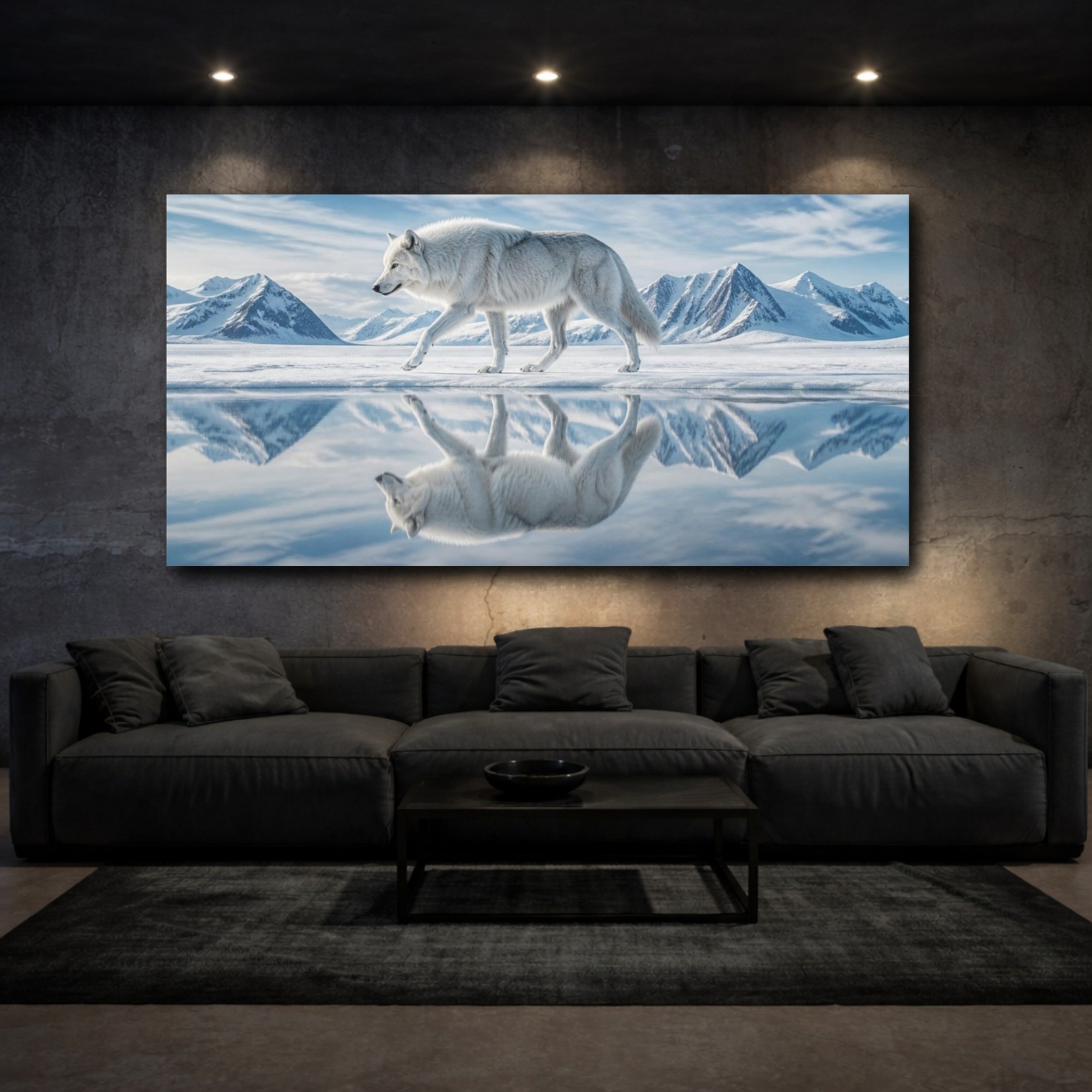 Mockup 3. Animals Arctic Wolf On Ice shown as canvas print