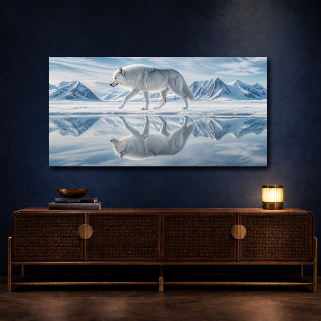 Mockup 4. Animals Arctic Wolf On Ice shown as canvas print