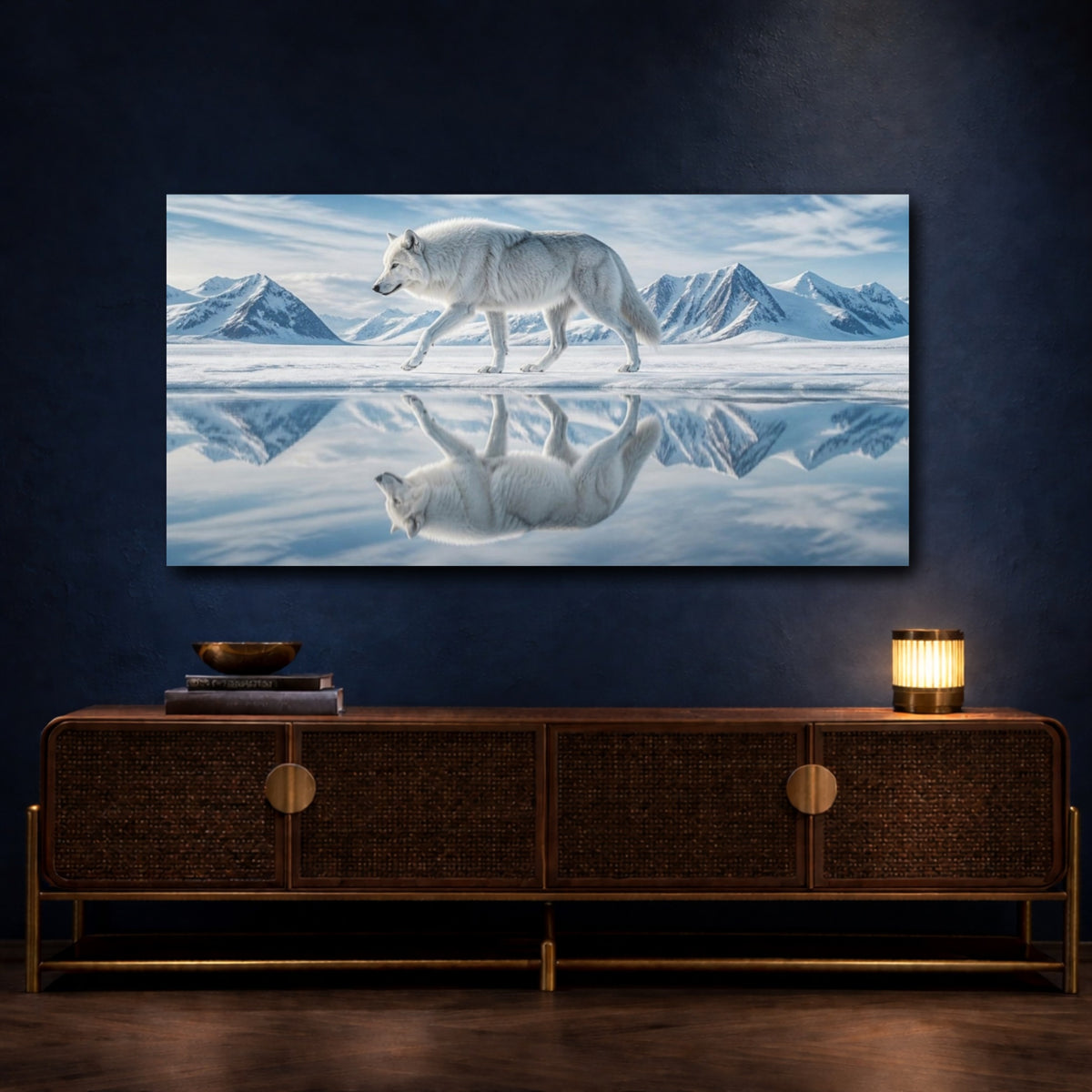 Mockup 4. Animals Arctic Wolf On Ice shown as canvas print