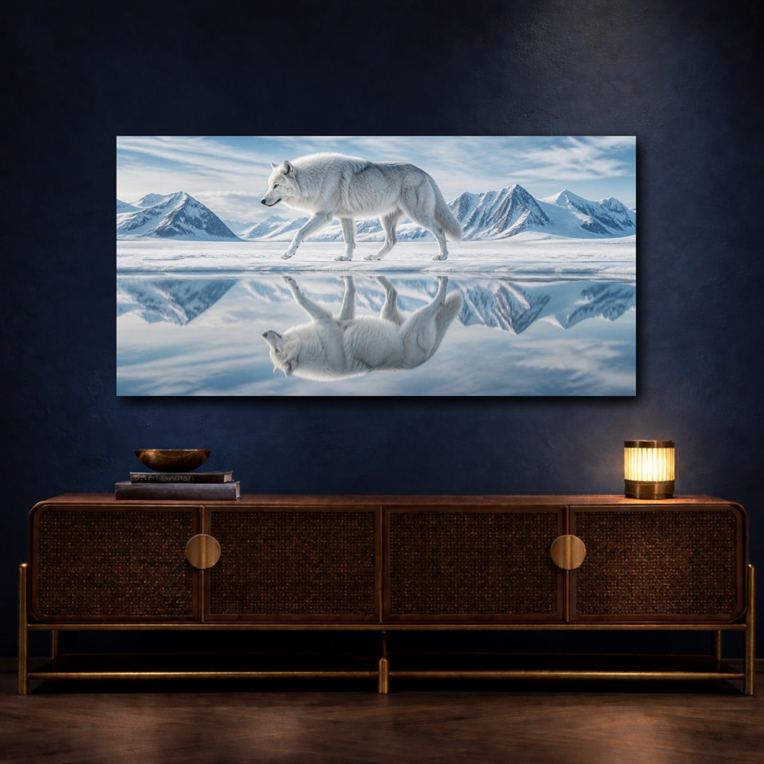 Mockup 4. Animals Arctic Wolf On Ice shown as canvas print