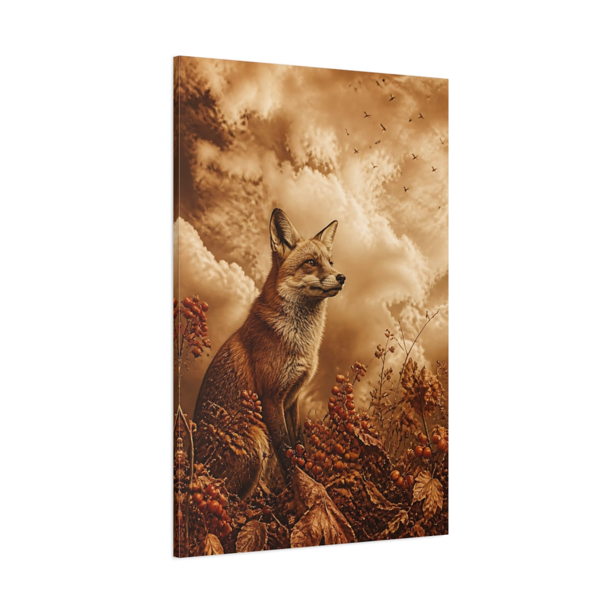 Side Mockup 1. Animals Autumn Fox Portrait shown as canvas print