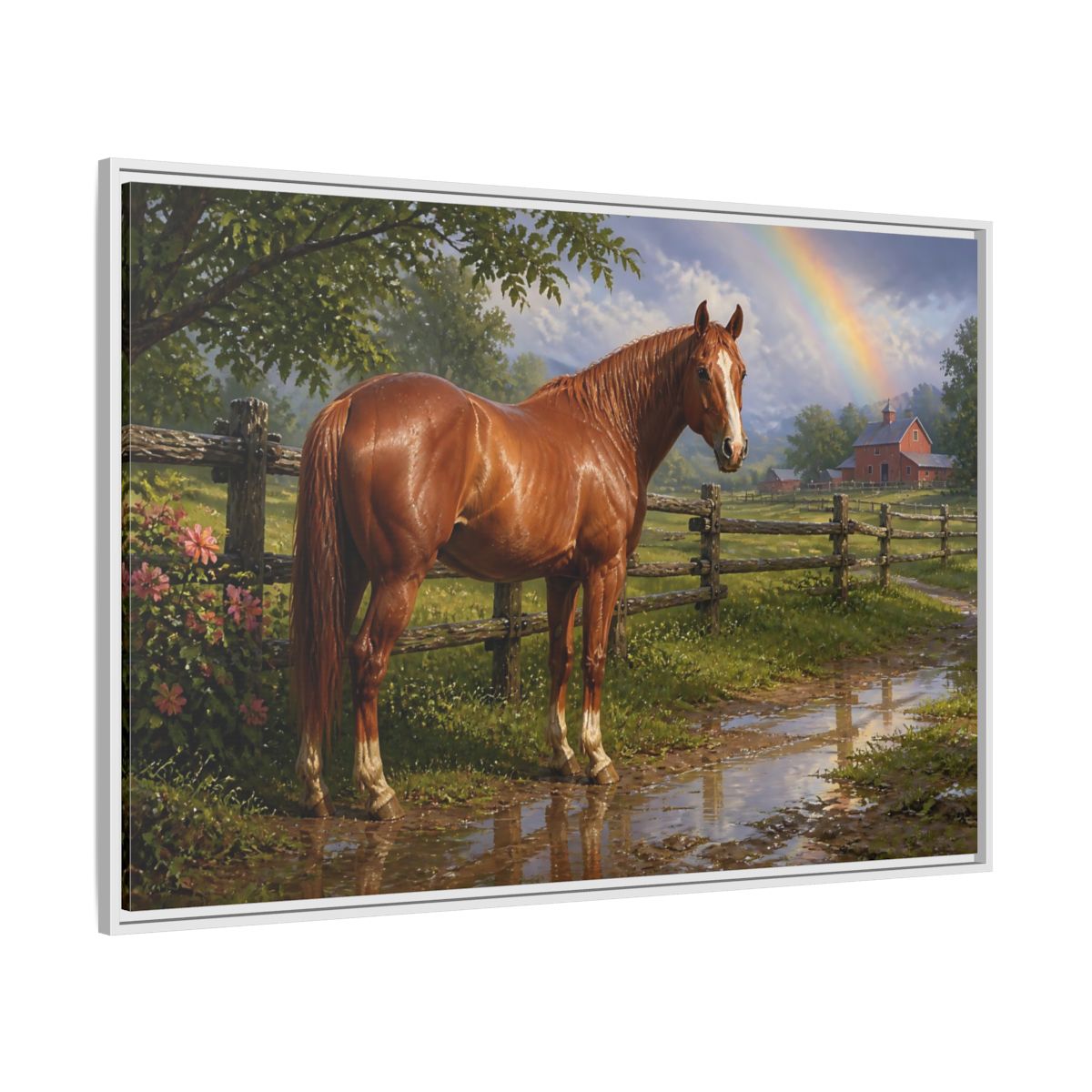 Side Mockup 7. Animals Chestnut Horse After Rain shown as framed canvas print