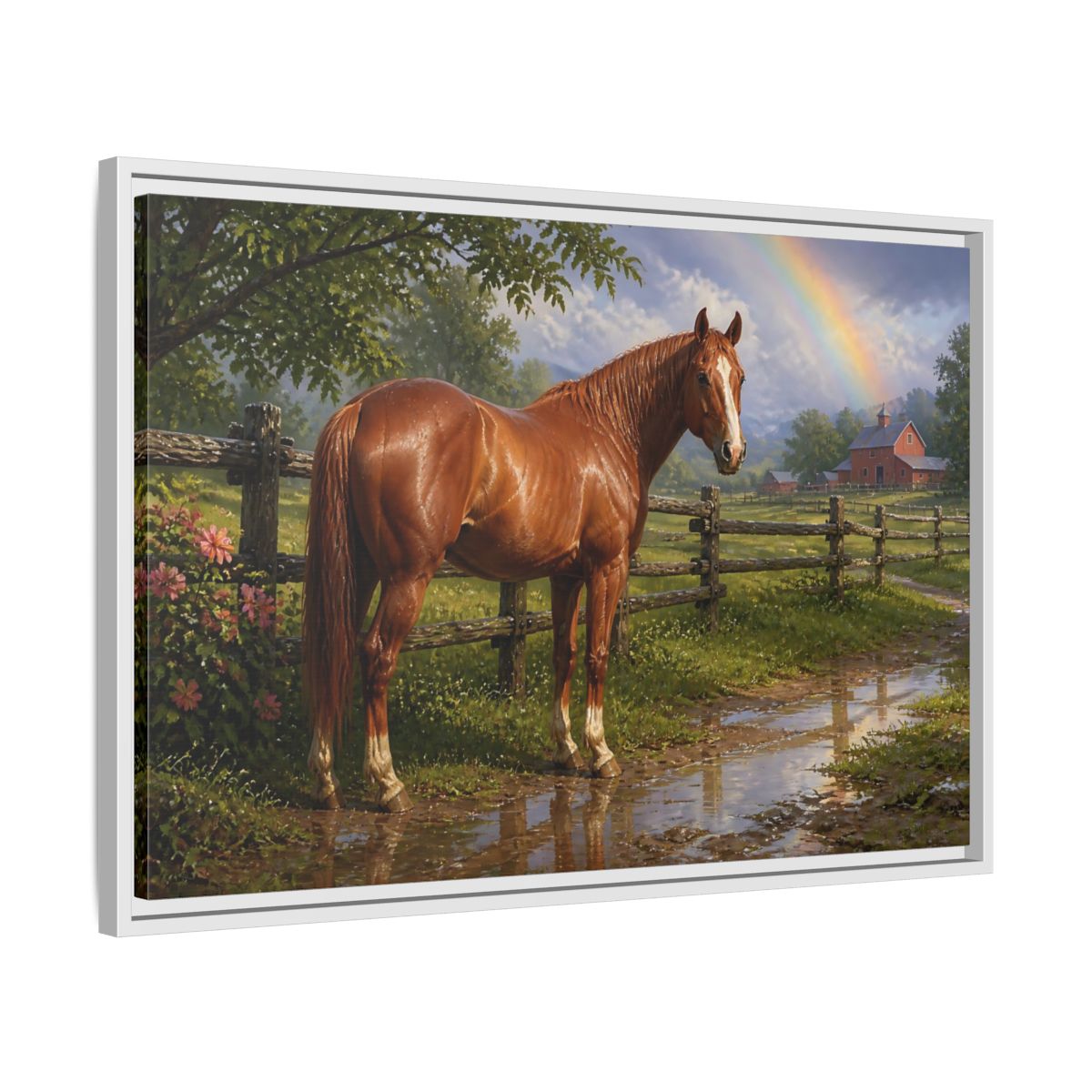 Side Mockup 10. Animals Chestnut Horse After Rain shown as framed canvas print