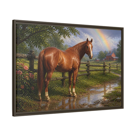 Main Mockup. Animals Chestnut Horse After Rain shown as framed canvas print