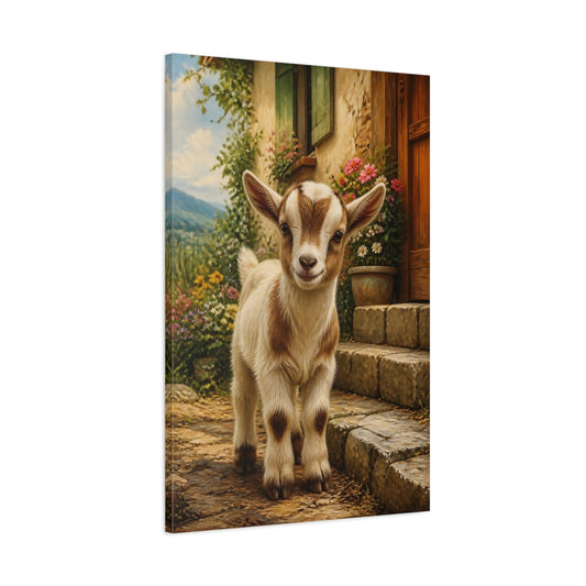 Main Mockup. Animals Curious Baby Goat shown as canvas print