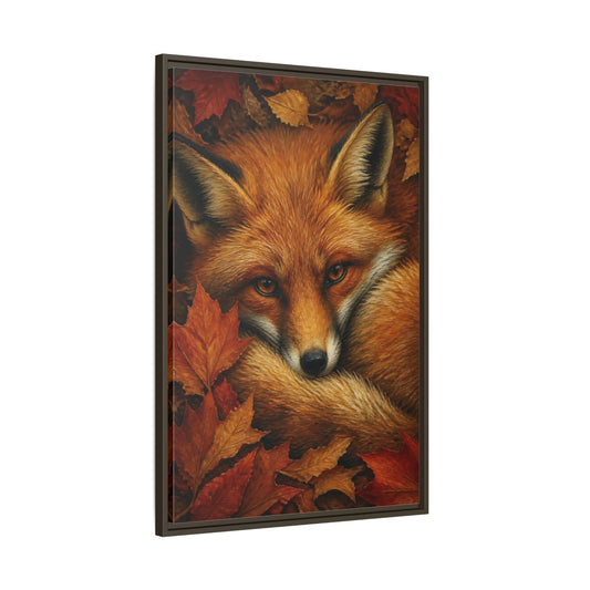 Main Mockup. Animals Curled Red Fox shown as framed canvas print