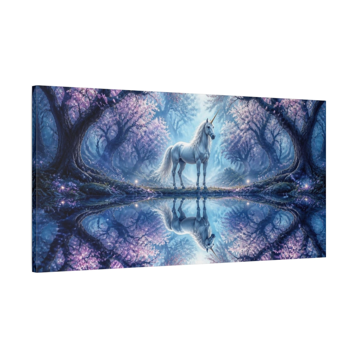 Main Mockup. Animals Enchanted Unicorn Reflection shown as canvas print