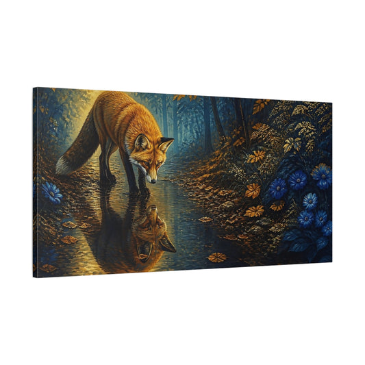 Main Mockup. Animals Fox Reflected In Puddle shown as canvas print