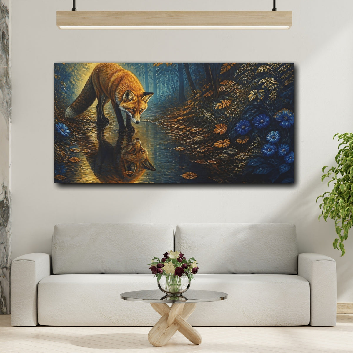 Mockup 2. Animals Fox Reflected In Puddle shown as canvas print