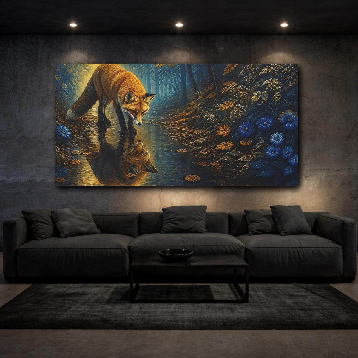 Mockup 3. Animals Fox Reflected In Puddle shown as canvas print