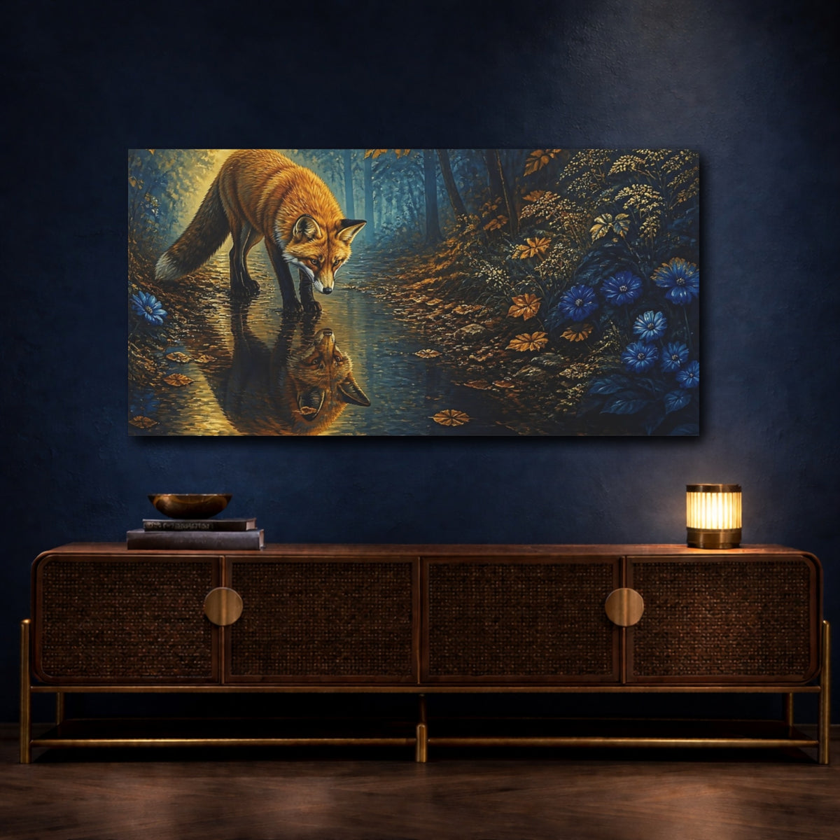 Mockup 4. Animals Fox Reflected In Puddle shown as canvas print