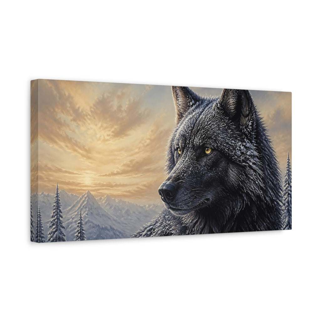 Side Mockup 3. Animals Frosted Wolf Portrait shown as canvas print