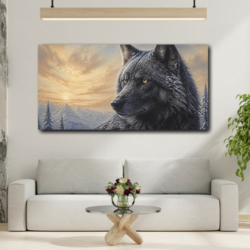 Mockup 2. Animals Frosted Wolf Portrait shown as canvas print
