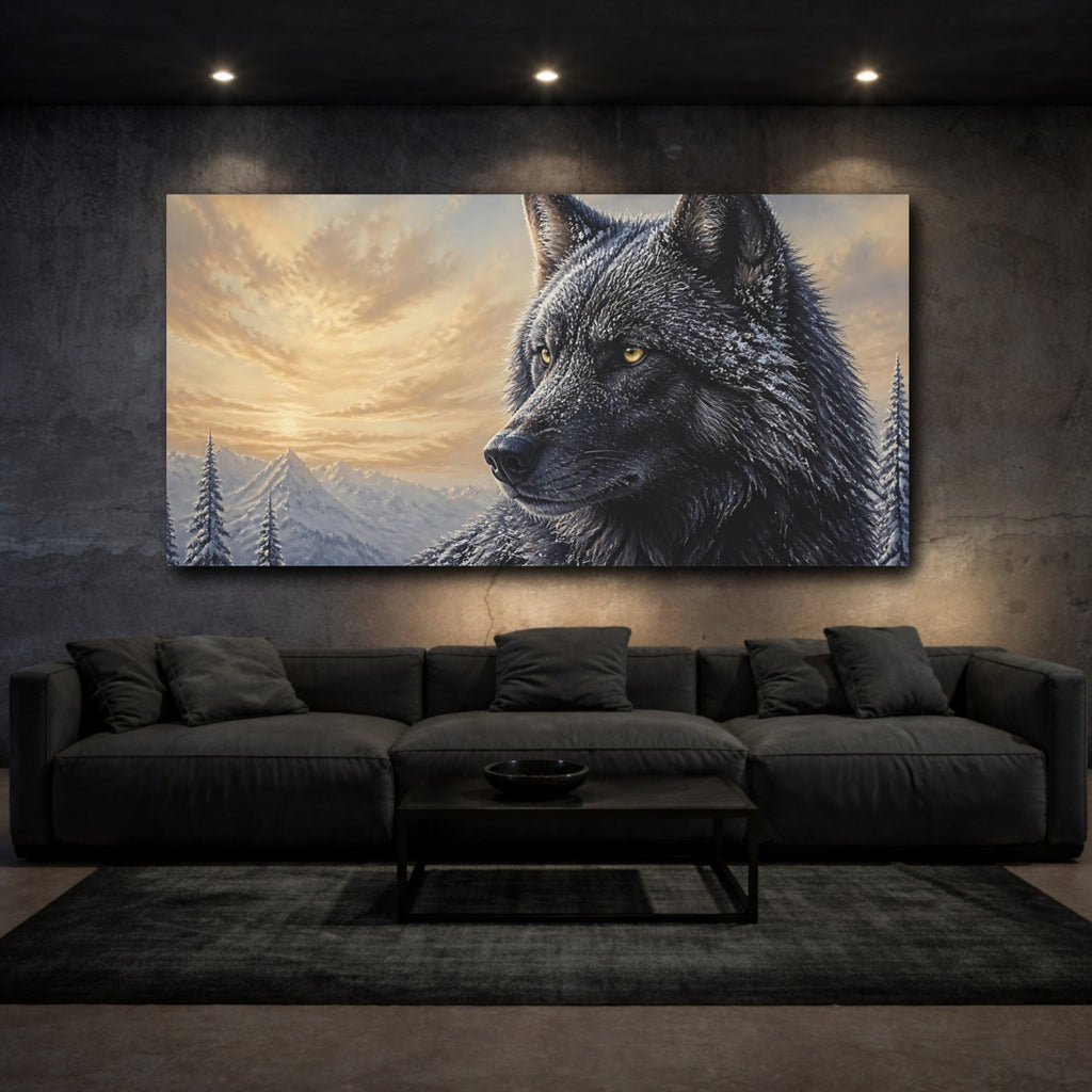 Mockup 3. Animals Frosted Wolf Portrait shown as canvas print