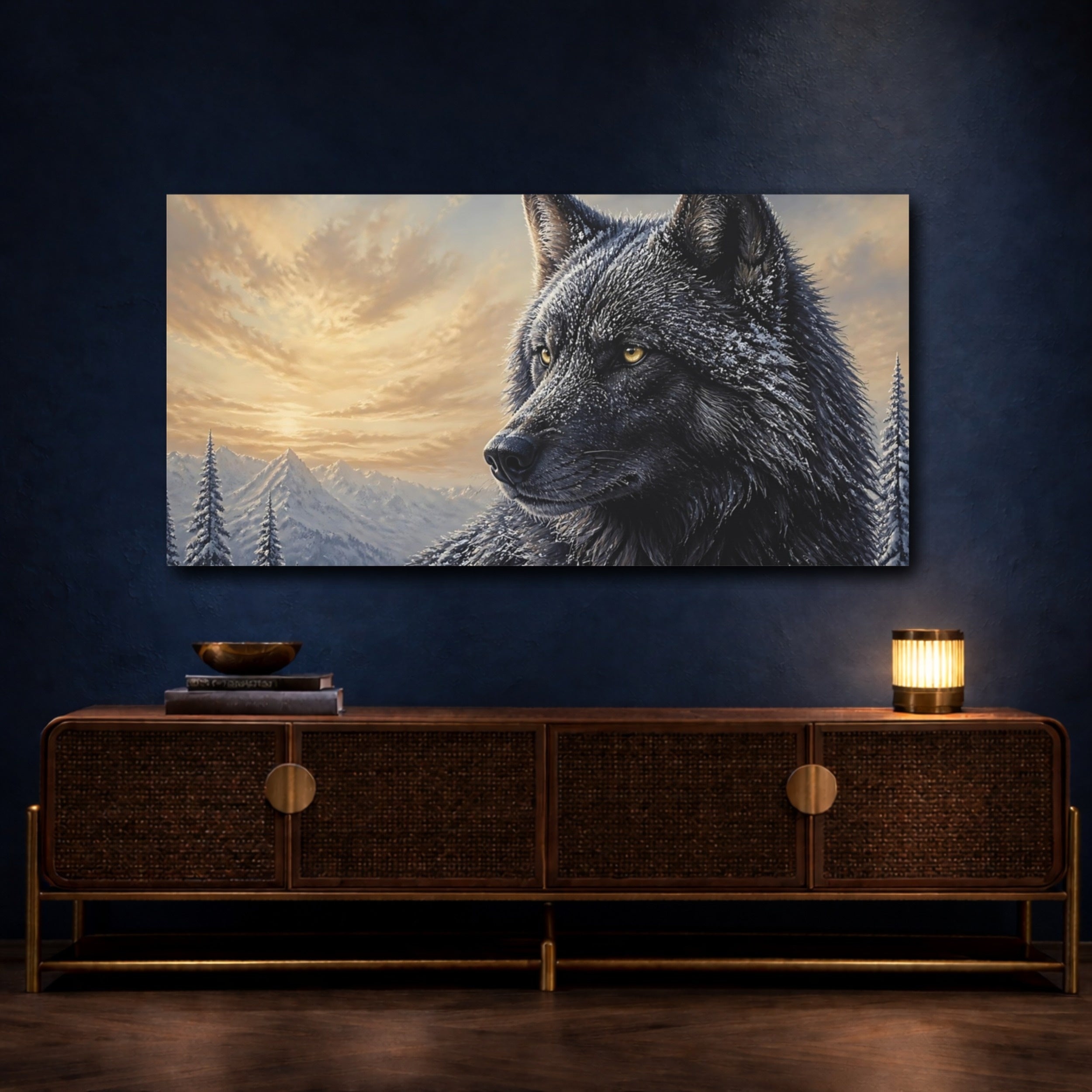 Mockup 4. Animals Frosted Wolf Portrait shown as canvas print