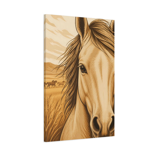 Main Mockup. Animals Golden Prairie Horse Portrait shown as canvas print