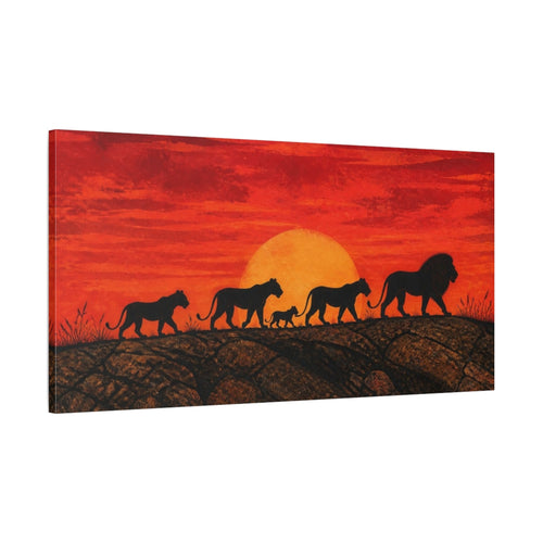 Main Mockup. Animals Lion Pride At Sunset shown as canvas print