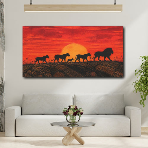 Mockup 2. Animals Lion Pride At Sunset shown as canvas print