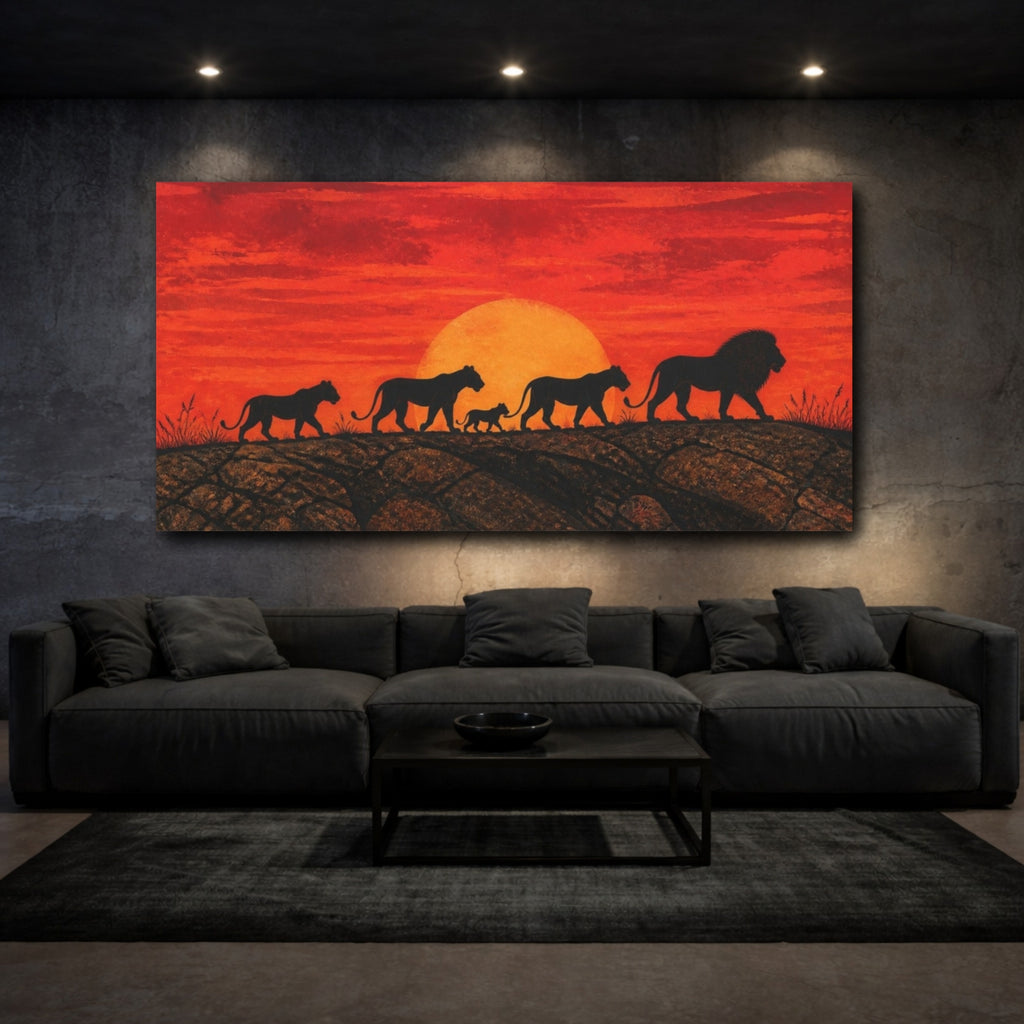 Mockup 3. Animals Lion Pride At Sunset shown as canvas print
