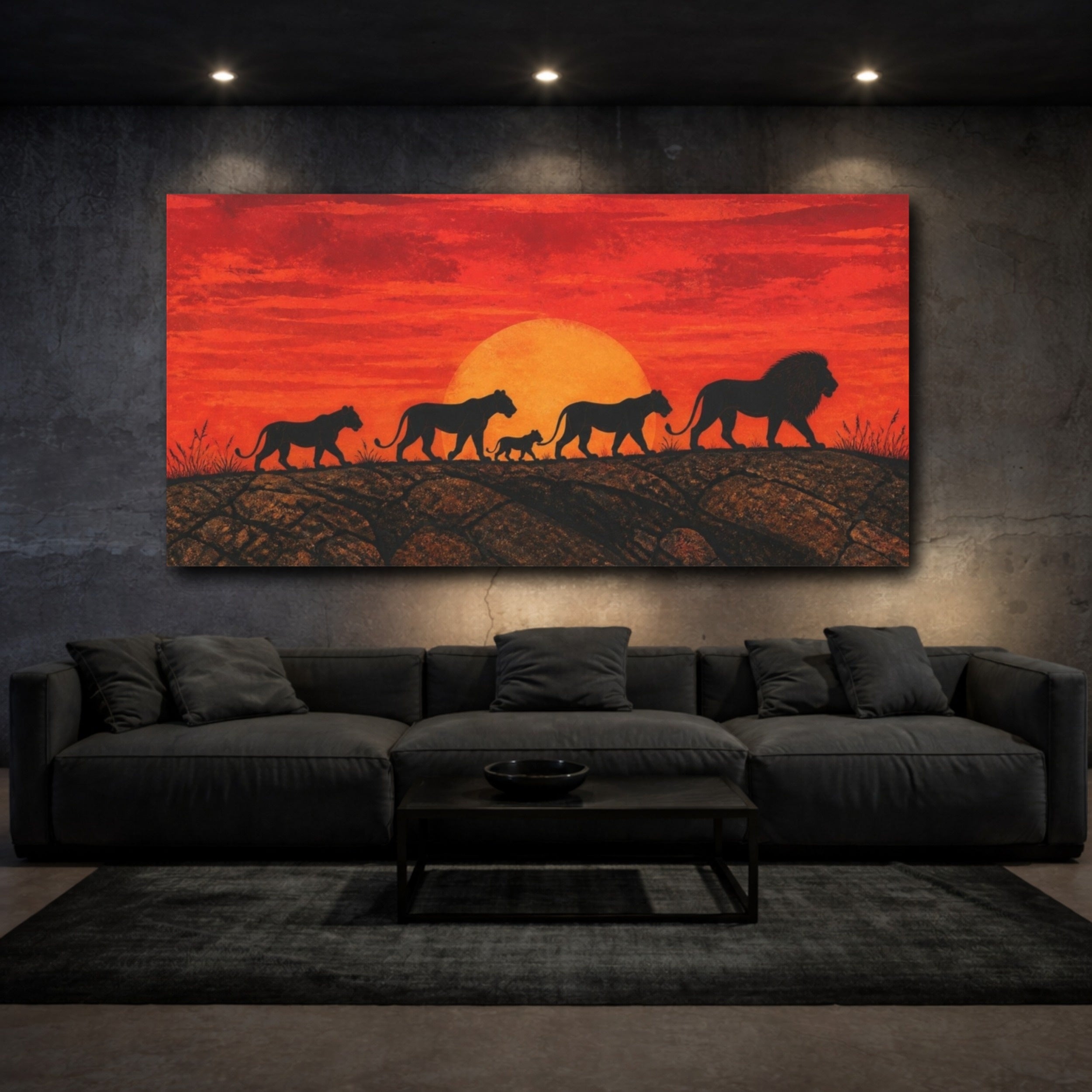 Mockup 3. Animals Lion Pride At Sunset shown as canvas print