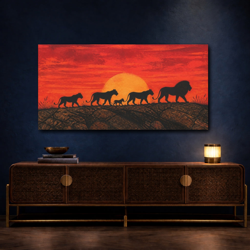 Mockup 4. Animals Lion Pride At Sunset shown as canvas print