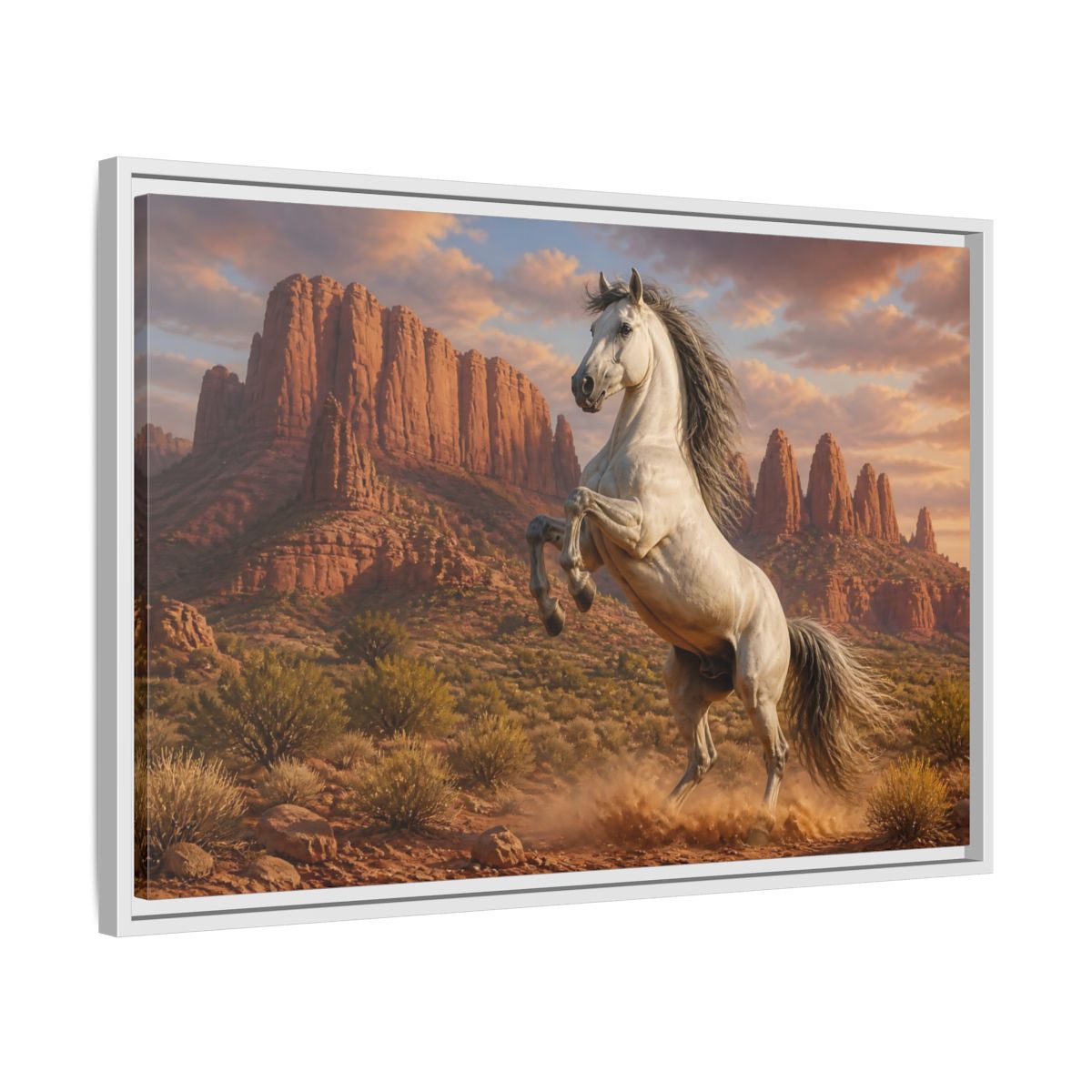 Side Mockup 10. Animals Majestic Rearing Horse shown as framed canvas print