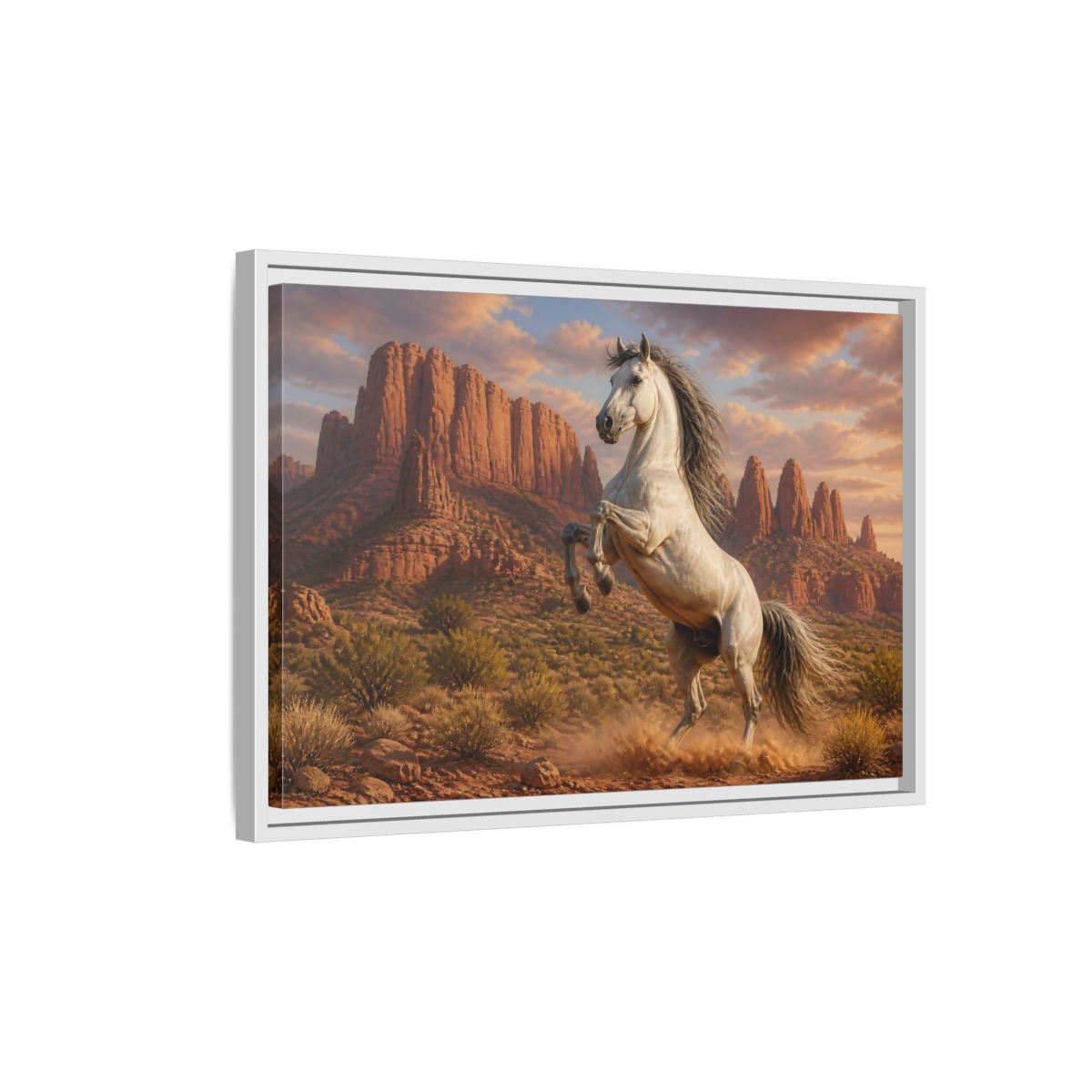 Side Mockup 1. Animals Majestic Rearing Horse shown as framed canvas print